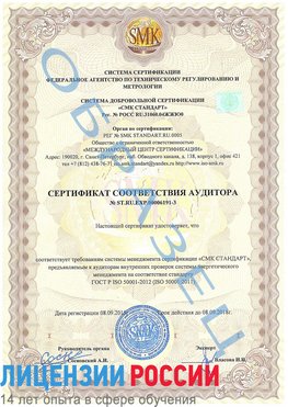 Образец сертификата соответствия аудитора №ST.RU.EXP.00006191-3 Можга Сертификат ISO 50001